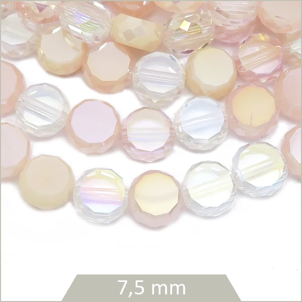 Env. 25 perles de verre rondes plates à facettes mix rose