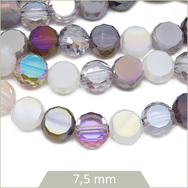Env. 25 perles de verre rondes plates à facettes mix violet