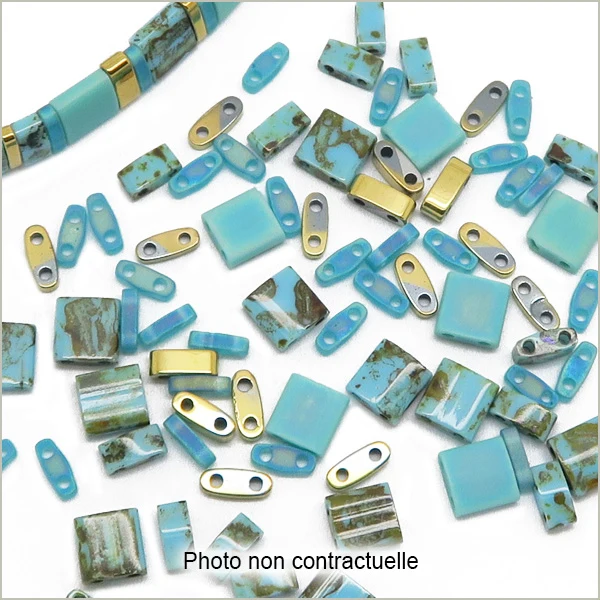 6 g de mix de perles Tila turquoise et OR