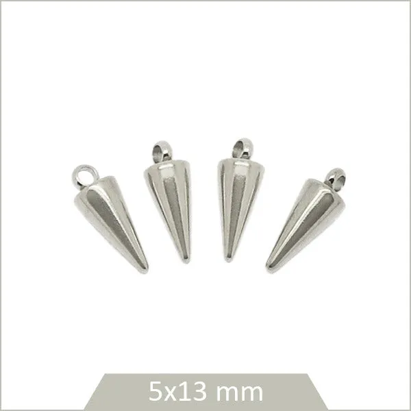 4 breloques coniques en acier inoxydable