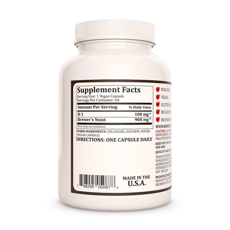 Levure de bière avec vitamine B-1 - 1000 mg, 60 capsules végétaliennes