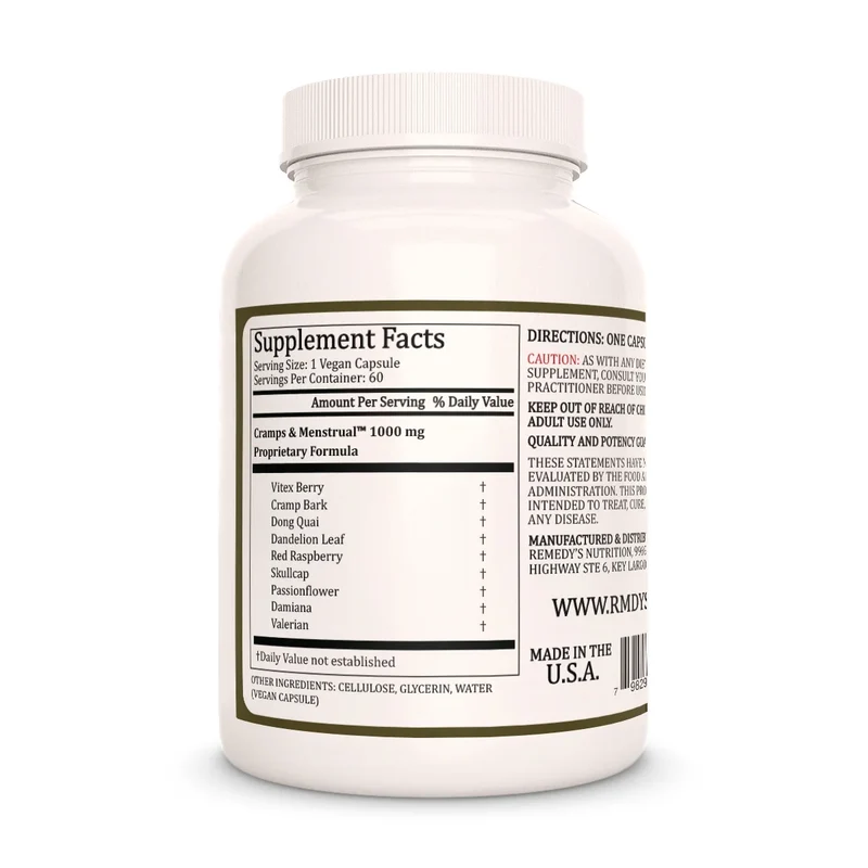 Vitamines pour cycles menstruels et crampes 1000 60 mg, XNUMX capsules végétaliennes