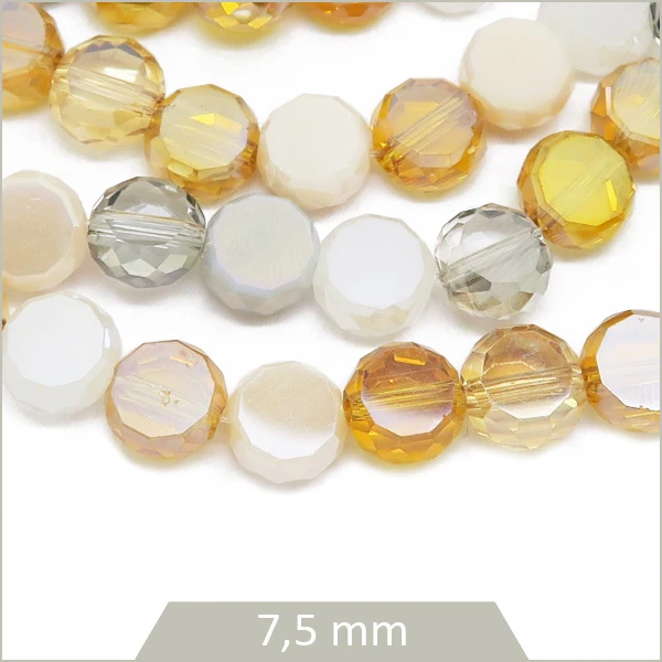 Env. 25 perles de verre rondes plates à facettes mix gold