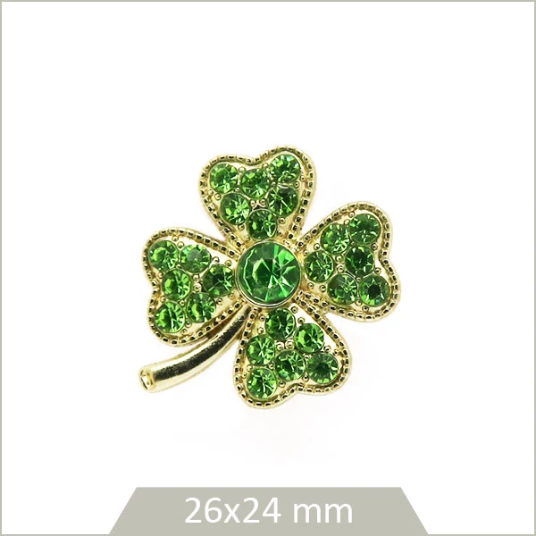 1 broche trèfle laiton doré, strass verts