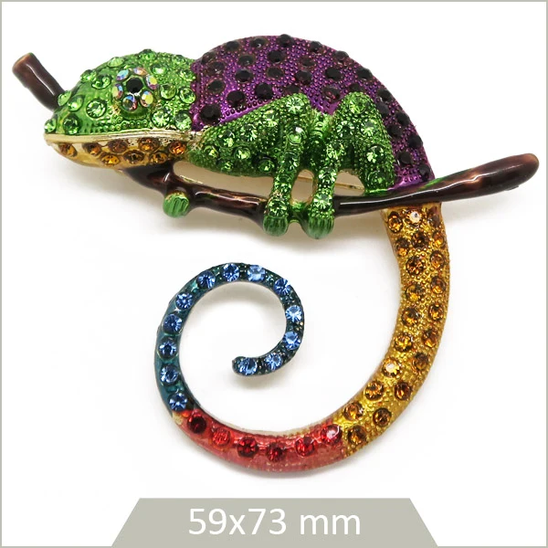 1 grande broche caméléon alliage émaillé multicolore et strass