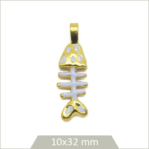 1 breloque arrête de poisson acier inoxydable 304 plaqué or 18k et effet émail lilas