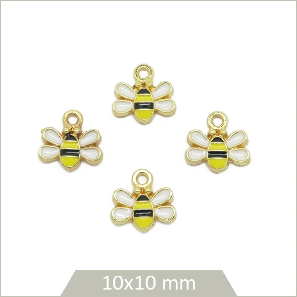 4 breloques abeille alliage doré et effet émail coloré