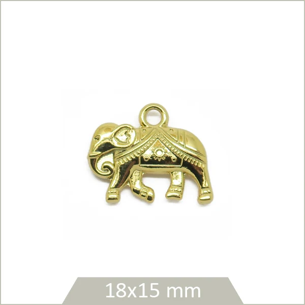 1 breloque éléphant en acier inoxydable 304 plaqué or 18k