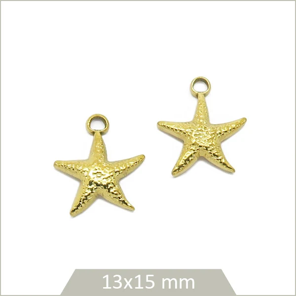 2 breloques étoile de mer en acier inoxydable 304 plaqué or 18k