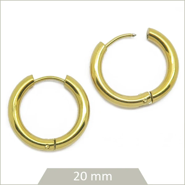 1 paire de créoles rondes en acier inoxydable doré 316L, 20 mm