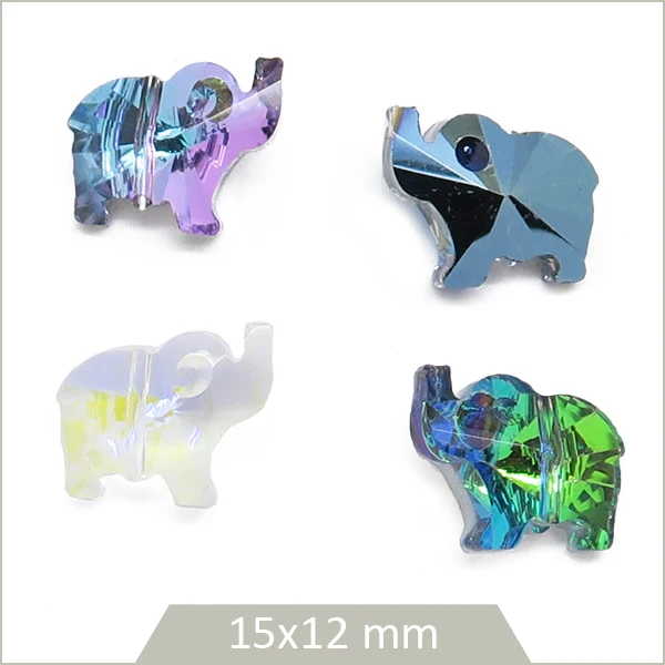 4 perles de verre éléphant, mix de couleurs