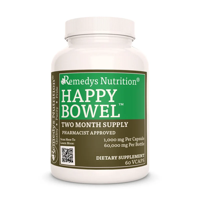 Happy Bowel™ | Formule pour le syndrome du côlon irritable | Vitamines pour le syndrome du côlon irritable 1000 mg, 60 capsules végétaliennes