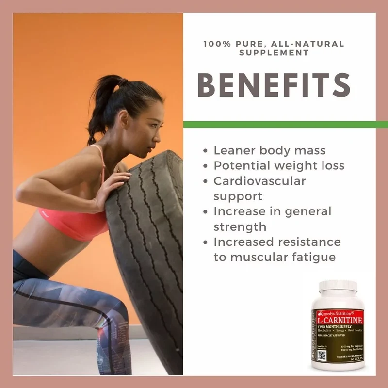 Acide aminé L-Carnitine 1000 mg, 60 capsules végétaliennes