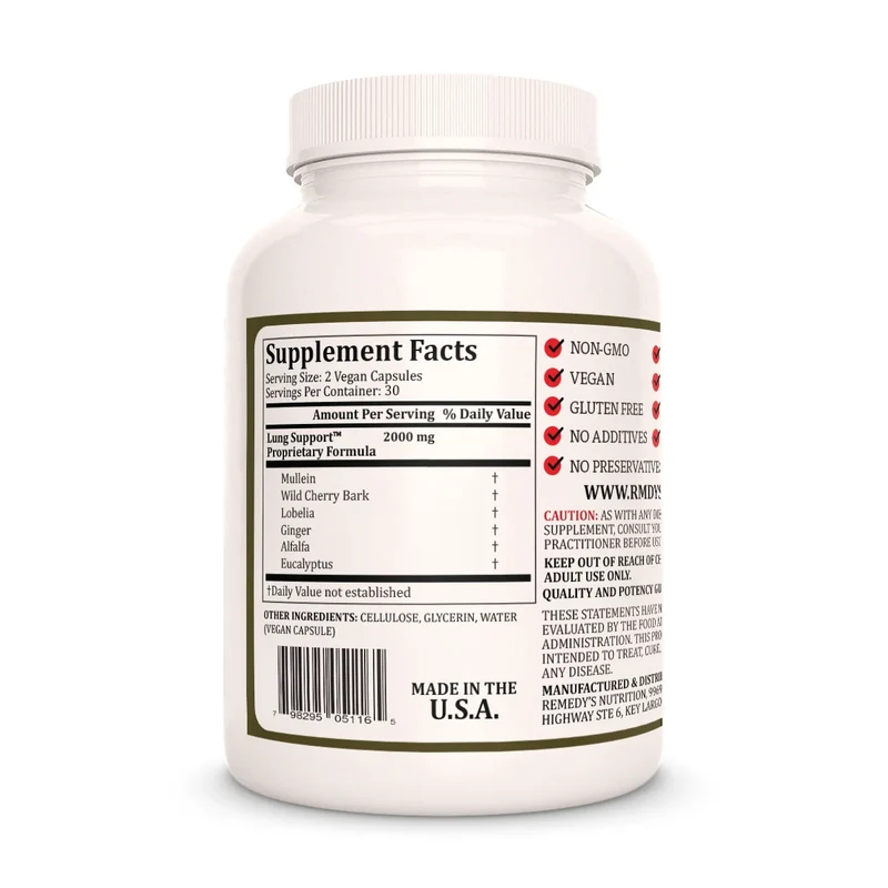 Vitamines pour les poumons Lung Support™ 1000 60 mg, XNUMX capsules végétaliennes