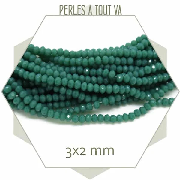 Env. 160 perles de verre donut vert jade foncé 3x2 mm