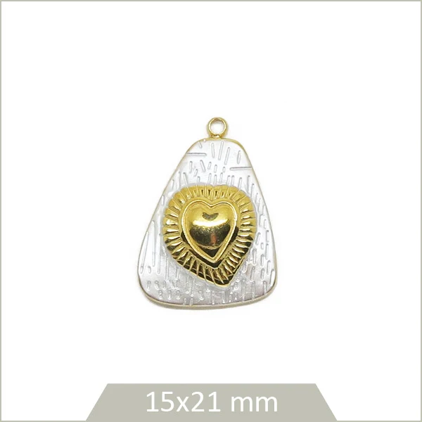 1 médaillon coeur acier inoxydable 304 plaqué or 18k et effet émail blanc
