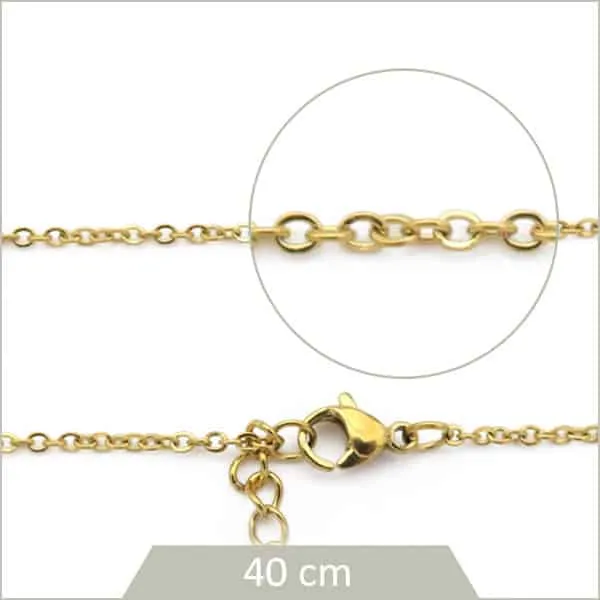 10 colliers 40 cm chaîne maillon ovale fin acier inoxydable doré