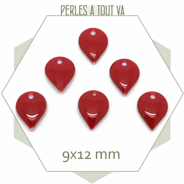 6 sequins effet émaillé goutte inversée rouge