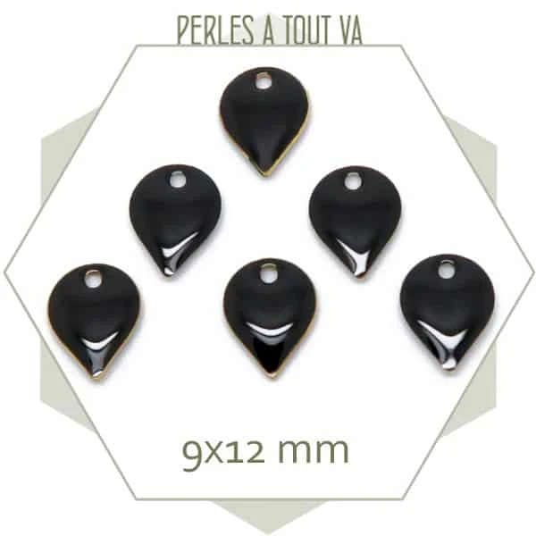 6 sequins effet émaillé goutte inversée noir