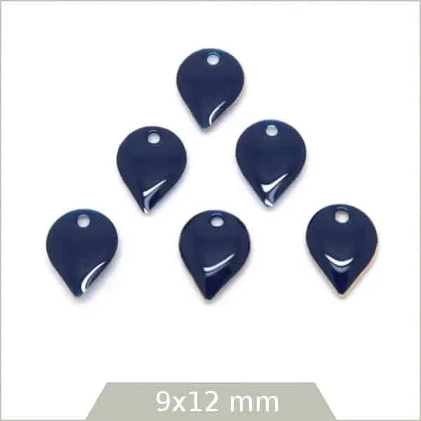 6 sequins effet émaillé goutte inversée bleu marine