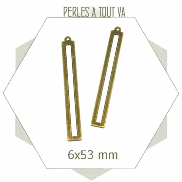 6 breloques long rectangle bronze