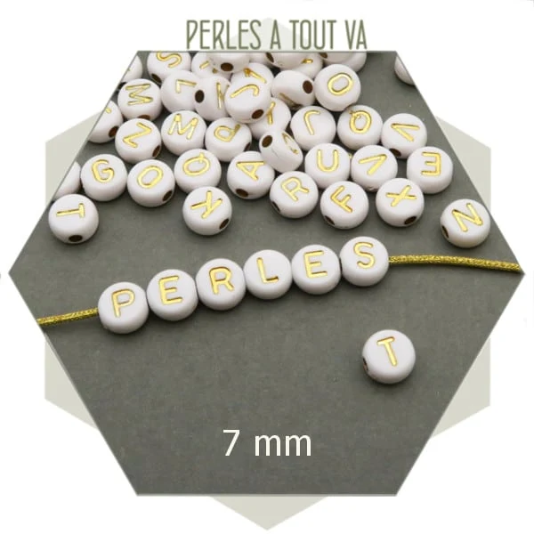 40 g de perles alphabet blanches et or (310 perles env.)