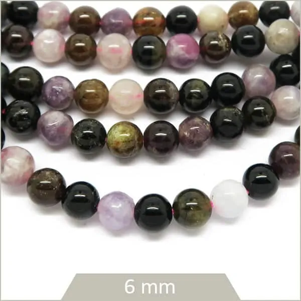 Env. 62 perles rondes de Tourmaline 6 mm