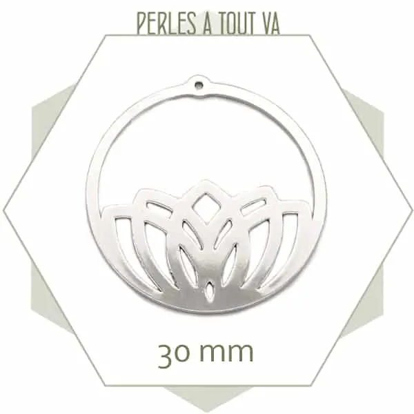 6 breloques créoles lotus en acier inoxydable