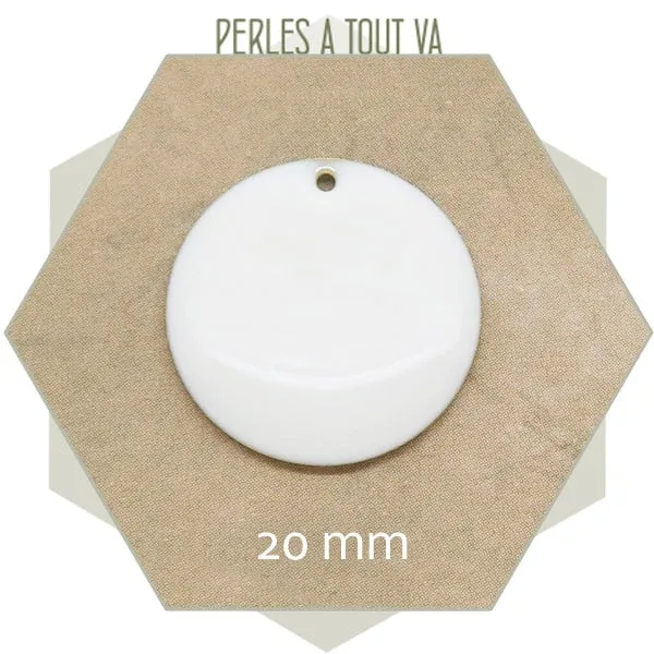 4 sequins effet émaillé ronds 20 mm blanc