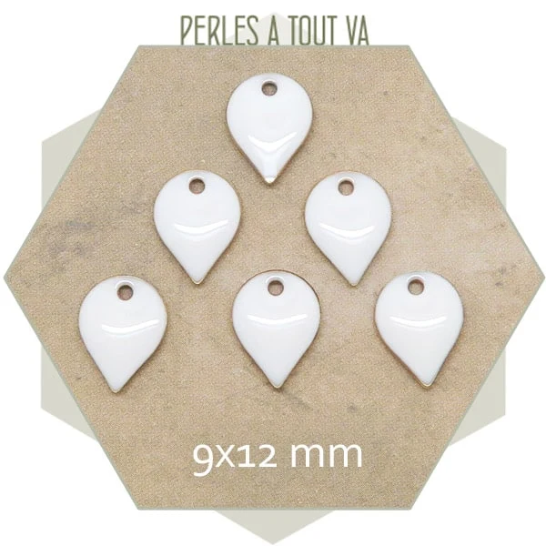6 sequins effet émaillé goutte inversée blanc