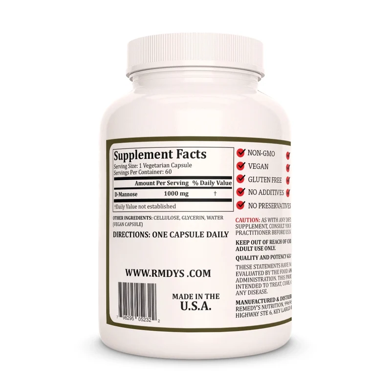 Capsules de D-mannose 1000 mg, 60 capsules végétaliennes