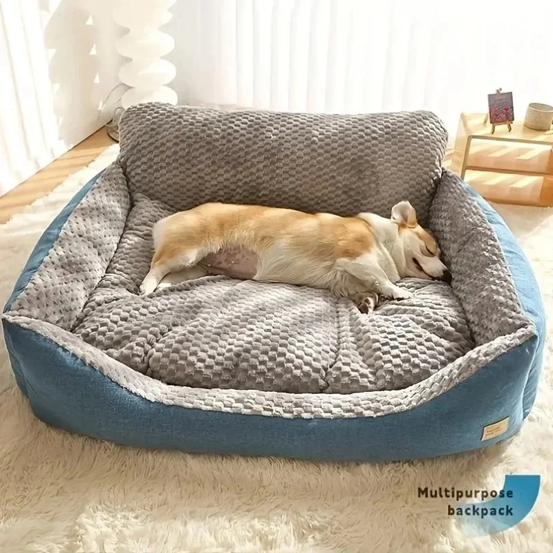 Grand panier pour chien déhoussable bleu canard