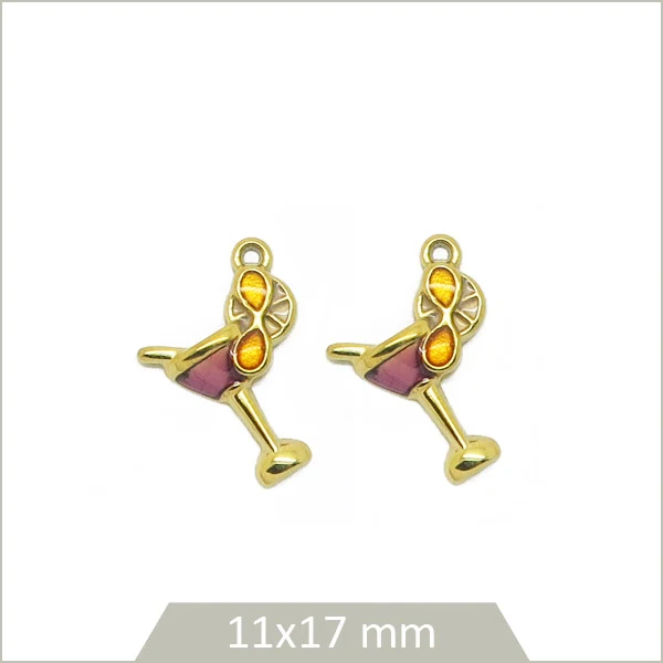 2 breloques coupe en acier inoxydable doré, effet émail violet