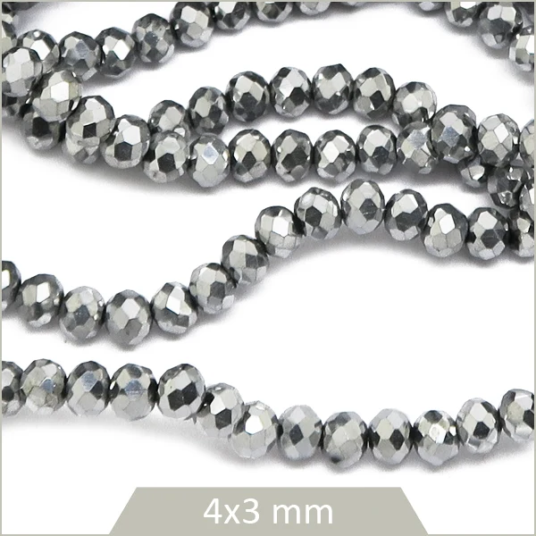 Env. 100 perles donuts en verre argentées, 4x3 mm