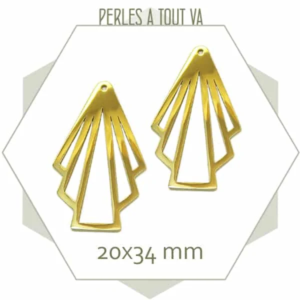 4 breloques éventail rétro motif ajouré en acier inoxydable doré