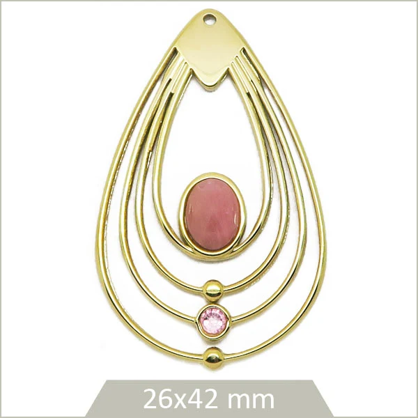 1 breloque goutte en acier inoxydable doré 304, cabochon Rhodochrosite