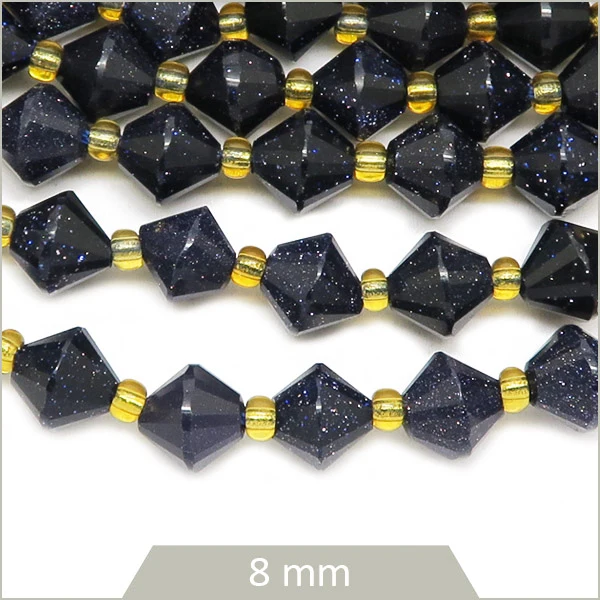 Env. 35 perles toupies en Pierre de sable bleue, 8 mm