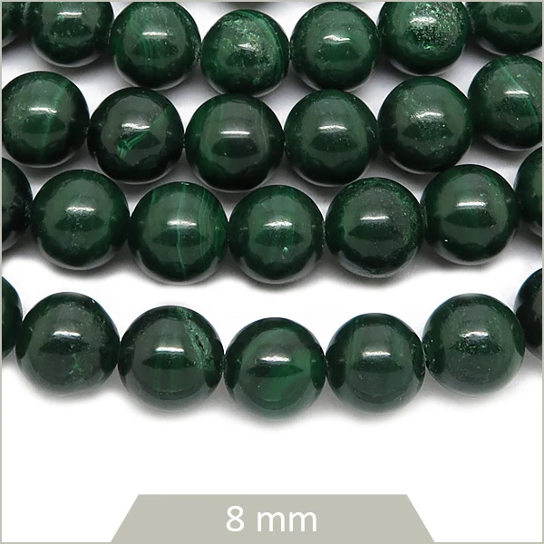 Env. 24 perles rondes en Malachite, 8 mm