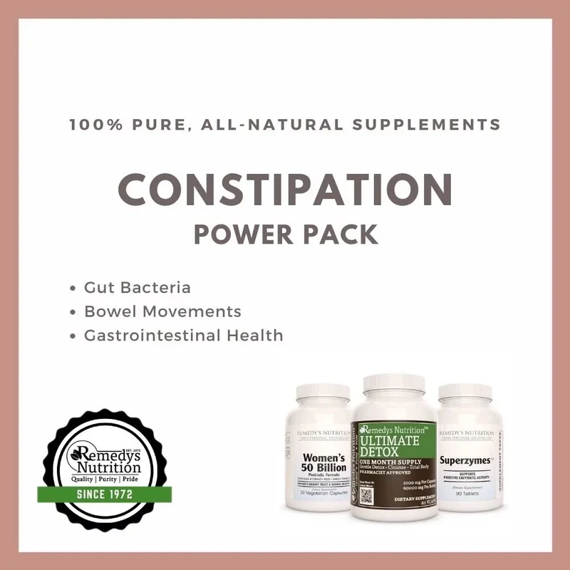 Pack d'énergie contre la constipation™ : trois bouteilles de suppléments, capsules et comprimés