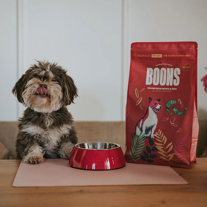 Hundefutter Boons Lachs (für ausgewachsene Hunde kleiner Rassen)