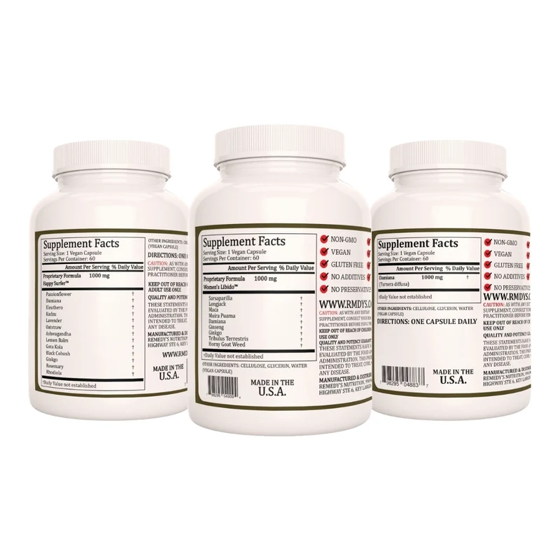 Pack Libido pour femmes : trois flacons de 1000 60 mg, XNUMX capsules