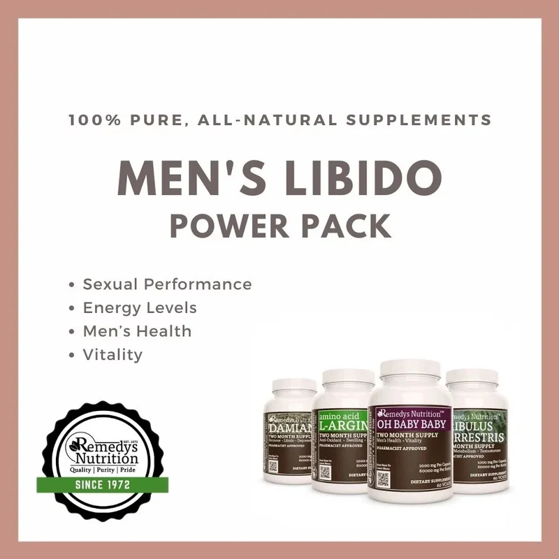 Pack Libido Power™ pour hommes, quatre flacons de 1000 60 mg, XNUMX capsules végétaliennes