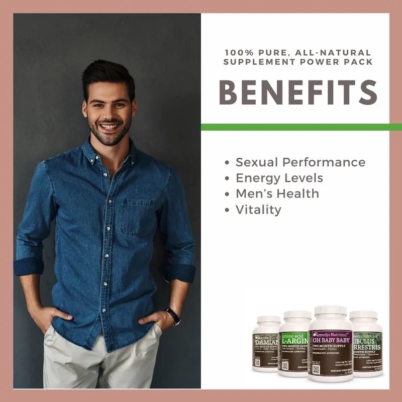 Pack Libido Power™ pour hommes, quatre flacons de 1000 60 mg, XNUMX capsules végétaliennes