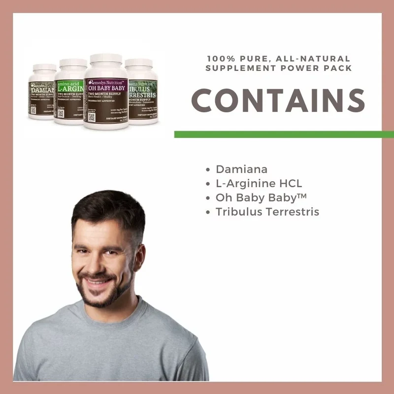 Pack Libido Power™ pour hommes, quatre flacons de 1000 60 mg, XNUMX capsules végétaliennes