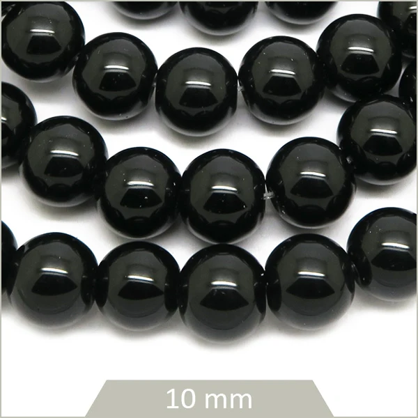 Env. 38 perles de verre rondes noires 10 mm