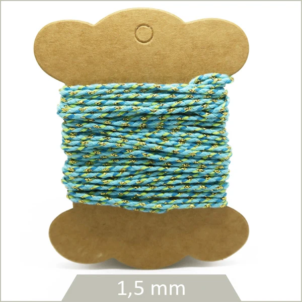 5 m de cordon tressé turquoise et or