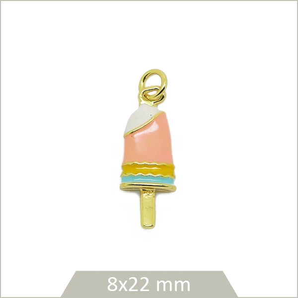1 breloque glace en laiton doré émaillé, 8x22 mm