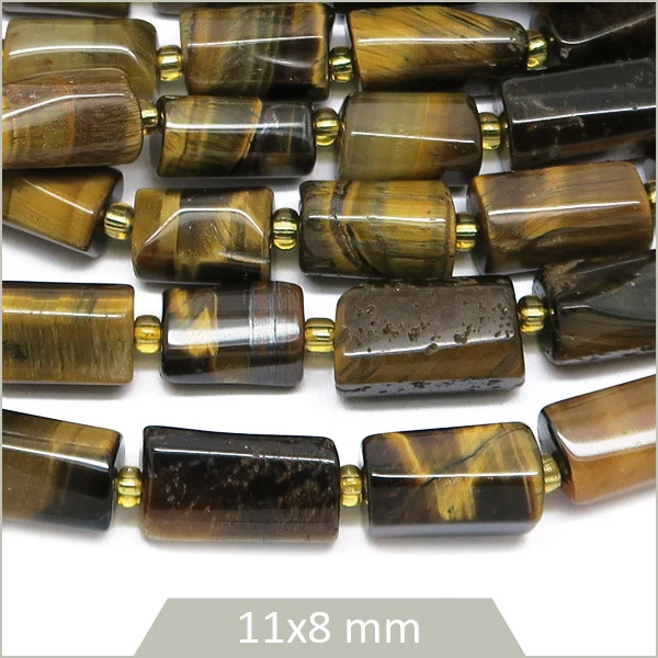 Env. 30 perles colonnes en Œil de tigre, 11x8 mm