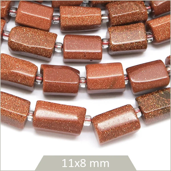 Env. 30 perles colonnes en Pierre de sable dorée, 11x8 mm