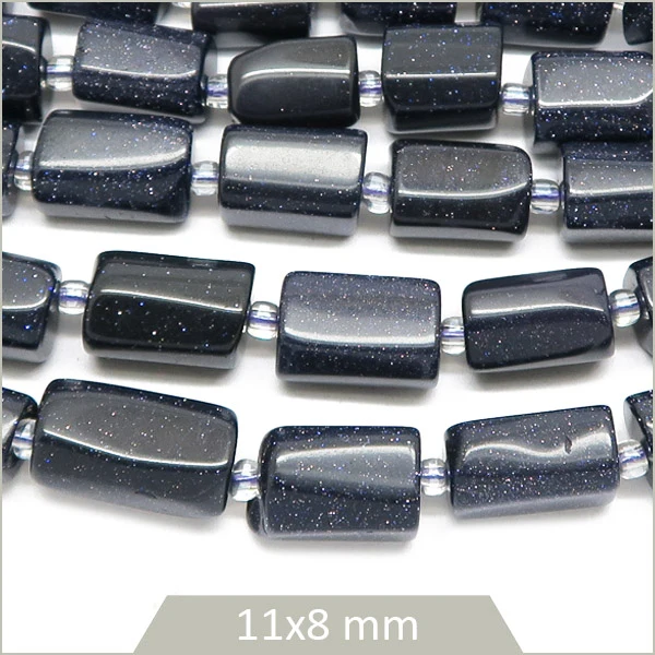Env. 30 perles colonnes en Pierre de sable bleue, 11x8 mm